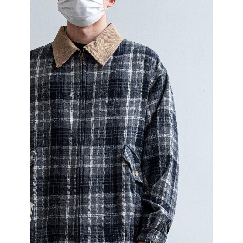 Unisex Oversized Patchwork Plaid Streetwear Jacket - Japanese Retro Neutral Style Outerwear