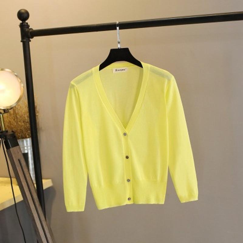 Pletený Cardigan Tenký Dámský Kabát Letní Ledový Hedvábný Svetr Klimatizace Košile Neformální Dlouhý rukáv Pletené Topy 28689