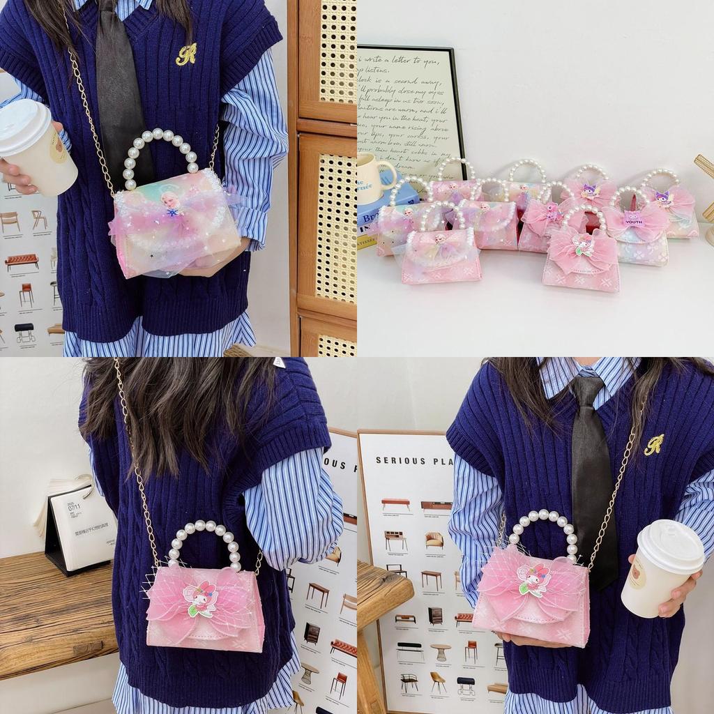Charming Princess Pearl Handheld Bag With Lace For Girls Aged Three To Nine Years