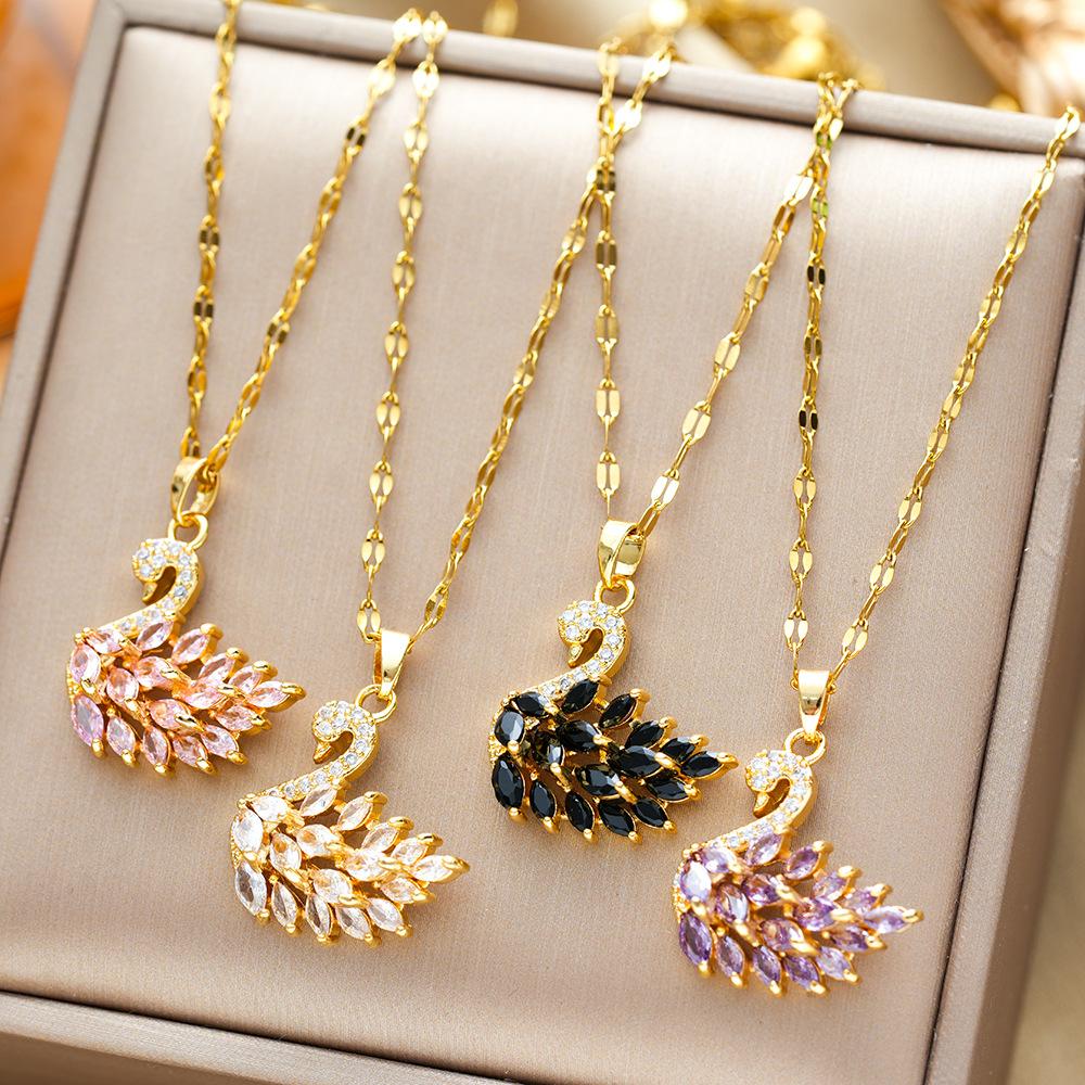 Micro-Set Zircon Swan Titanium Steel Necklace Summer Light Luxury Minimalist Versatile High-End Collarbone Chain Jewelry