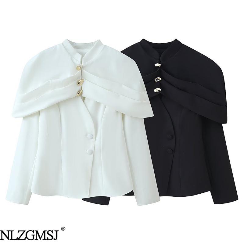 2026 Spring Fashionable European & American Style Stand Collar Waist-Cinching Long Sleeve Top & Pants Set Small белый