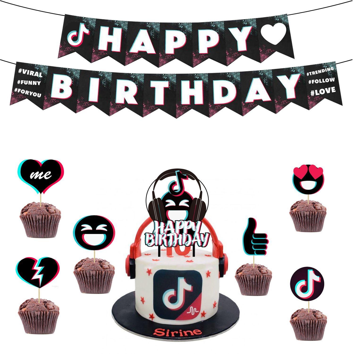 

День рождения Тик Ток Принадлежности для вечеринки Посуда Декор Топпер для кекса Баннер Аксессуар 26PCS Set