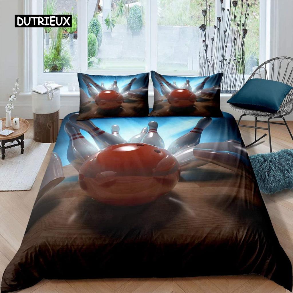 Bowling Duvet Cover Polyester Sport Competition Quilt Cover Sports Games Starry Sky Blue Line Bedding Set Double Queen King Size