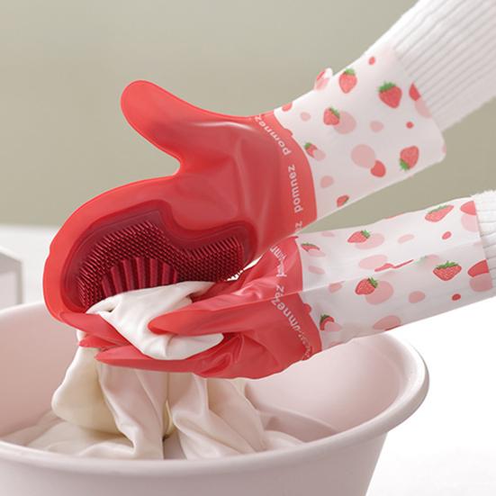 2Pcs Waterproof Strawberry Brush Gloves Convenient Powerful Cleaning Versatile Housework Gloves for Tableware
