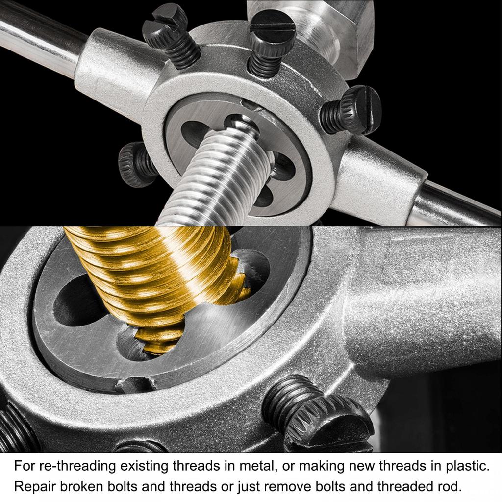 Uxcell Die Stock Handle Wrench Threaded Round Die and 38mm with Adjustable Hand Tool Set, M12x1.5 (Compatible M12-M16 Dies) Holder, Wrench,