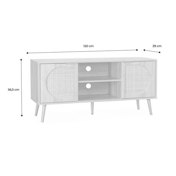 TV-Möbel Holzdekor und abgerundetes Rattangeflecht 2 Türen 120cm EVA