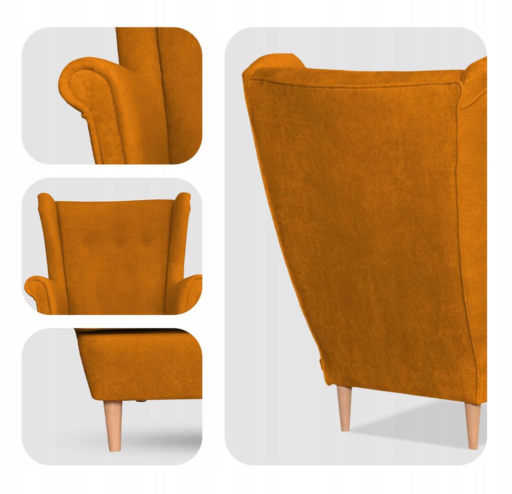 Fotel uszak skandynawski welur Hunter Family Meble musztardowy
