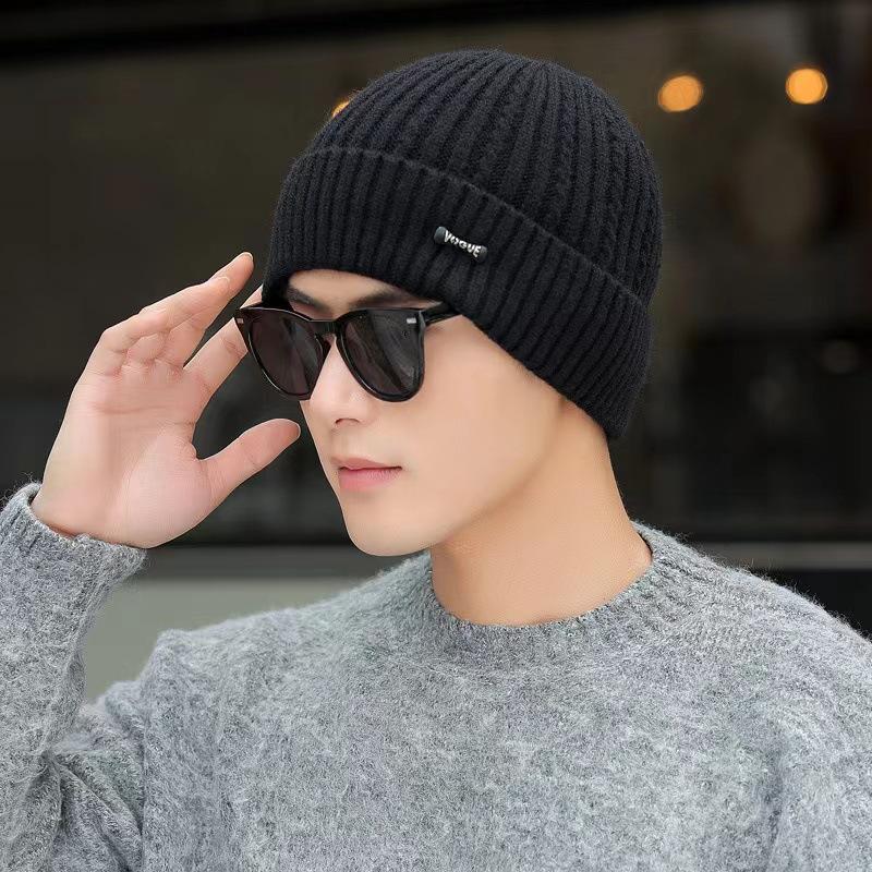 Knitted Hat Men's New Warm and Velvet Fashionable Wool Hat Casual Scarf Ear Protection Hat Thick Korean Cold Hat