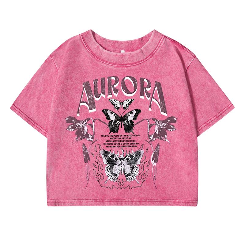 

Красивые женские выстиранные футболки с коротким рукавом с принтом бабочек, летняя футболка, состаренные футболки с круглым вырезом, мягкие топы, открывающие живот XL