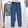 Women's Plush High-Waist Harem Jeans - Slim, Thick, Warm, Carrot Pants, Small Size, Nine-Point Length