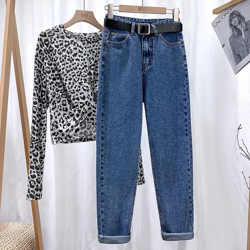 Women's Plush High-Waist Harem Jeans - Slim, Thick, Warm, Carrot Pants, Small Size, Nine-Point Length