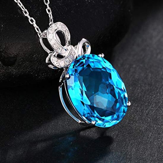 Women's Aquamarine Crystal Necklace Pendant in White Gold Tone, Blue Design Necklace, Perfect Gift for Women, Students, Birthdays (Luxurious Large