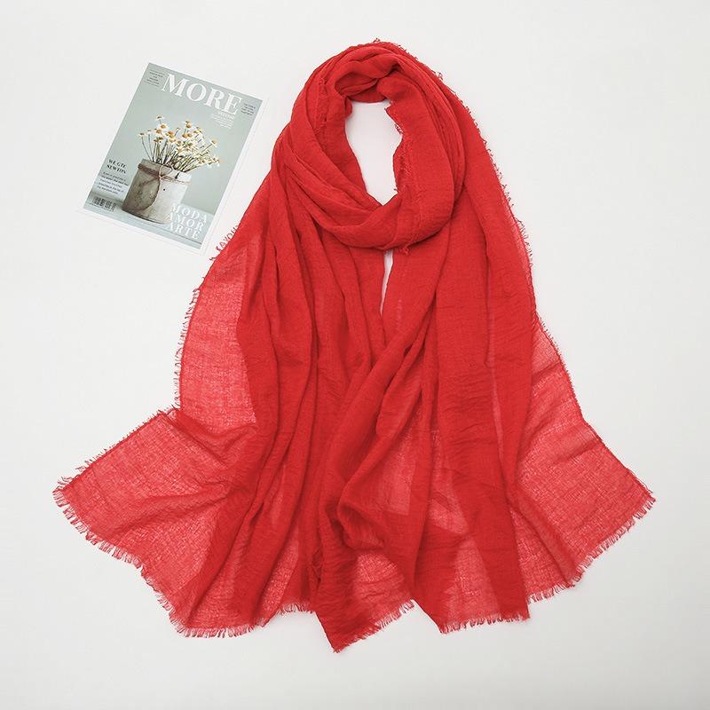 Hot-selling New Simple Solid Color Wrinkled Cotton and Linen Scarf, Soft and Skin-friendly In Winter, Warm Scarf Women