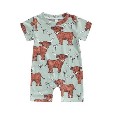 Baby-Overall, kurzärmliger Rundhalsausschnitt, Kuh-Print, Sommer-Strampelanzug für Mädchen und Jungen