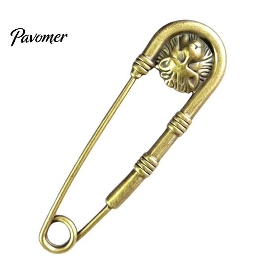 Bronze Safety Pin Vintage Pin, Large Feather Bird Leaf Flower Lapel Elegant Men Women Brooch for Coats, Jackets, Hats, Bags Durable Metal