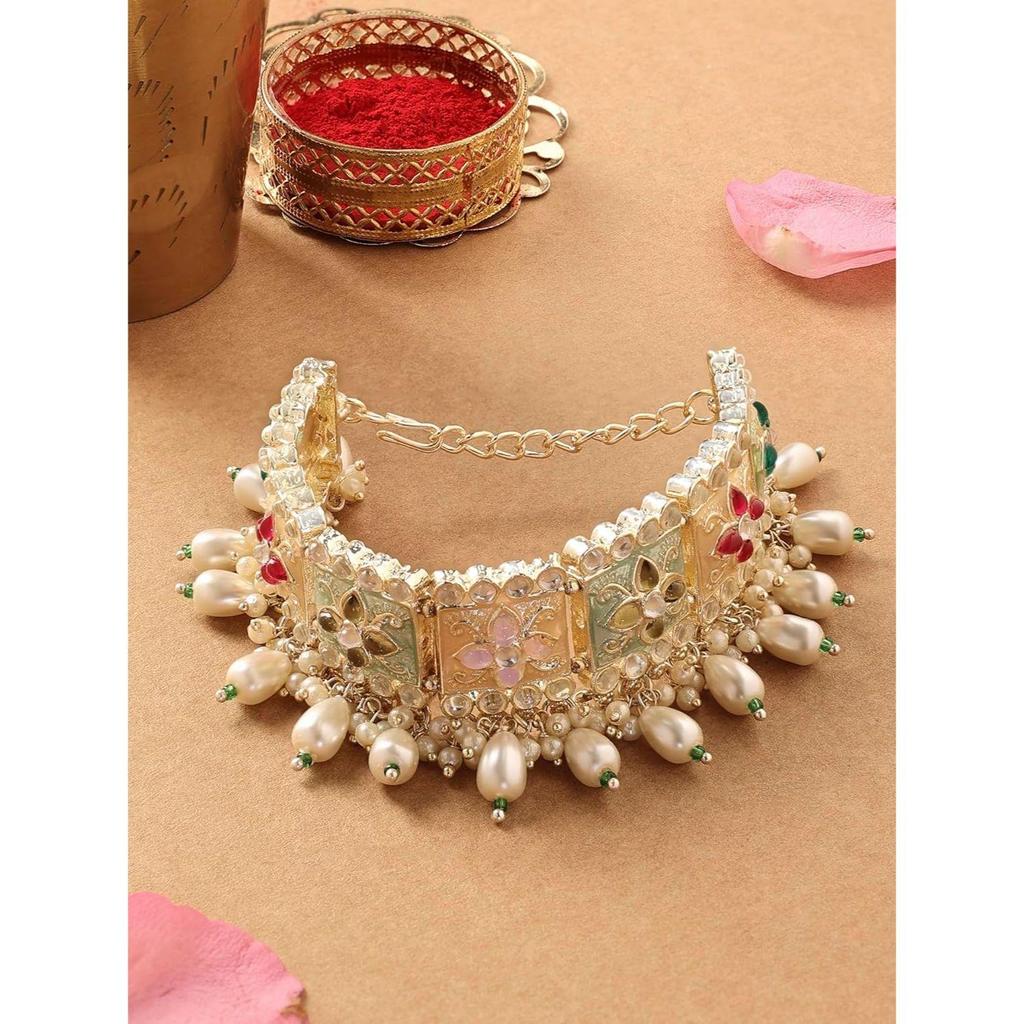 Multi Colour Enamel Kundan & Beads Ethnic Bracelet For Women