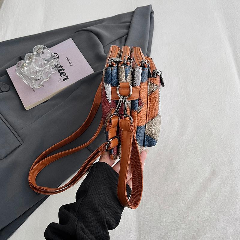 Small Hand Bag Women's Large Capacity Shoulder Bag Color Blcok Crossbody Bag Soft Leather Mother Bag