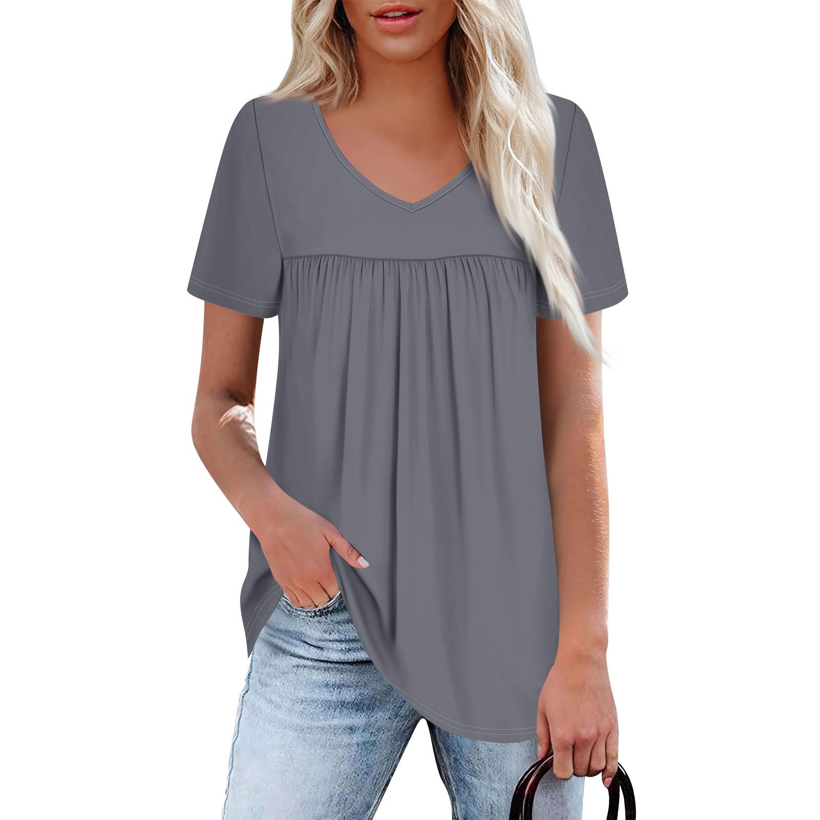 

Женский повседневный однотонный топ с V-образным вырезом, коротким рукавом и оборкой на груди XXL