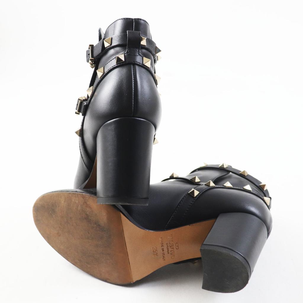Great Valentino Garavani Short Boots With Rock Studs Black Leather Women 35.5 Used