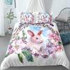 Cat Flowers King Queen Duvet Cover Cartoon Kitty Floral Bedding Set For Kids Lovely Animals Black 2/3pcs Polyester Quilt Cover