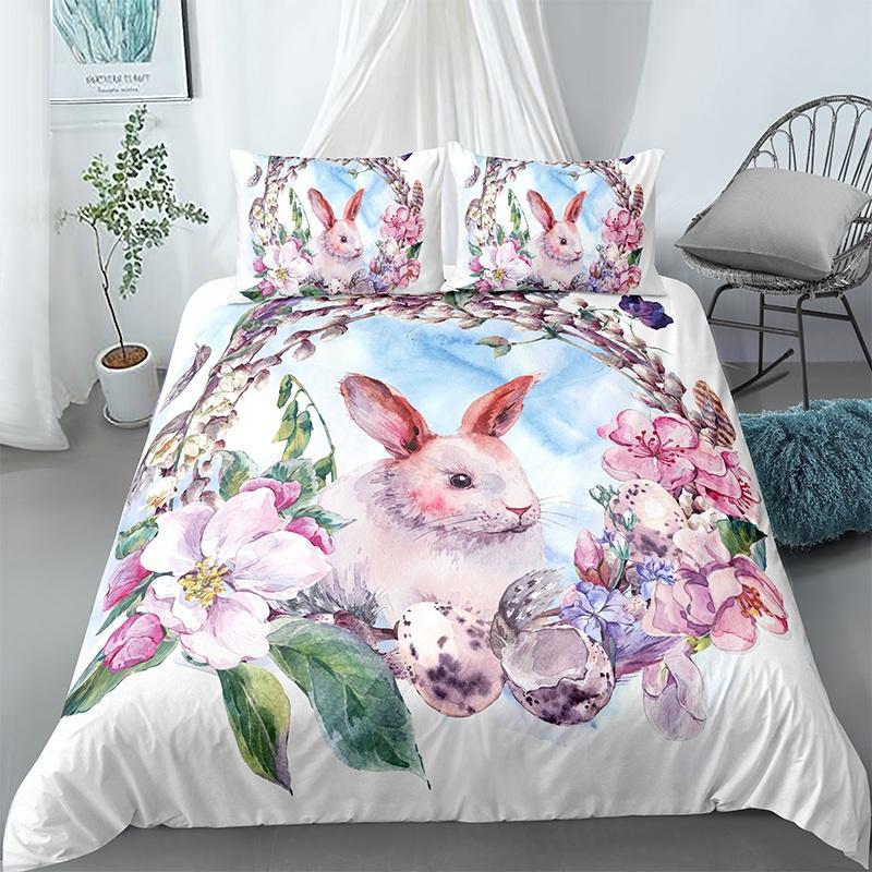Cat Flowers King Queen Duvet Cover Cartoon Kitty Floral Bedding Set For Kids Lovely Animals Black 2/3pcs Polyester Quilt Cover