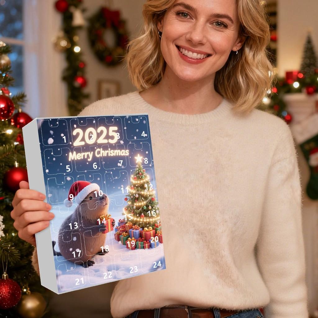 Christmas Marmot Themed Flat Pendant Calendar With Acrylic Components For Festive Decoration