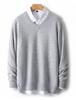 Men's 100% Wool V-Neck Sweater - Solid Color, Loose Fit, Long Sleeve Knitwear