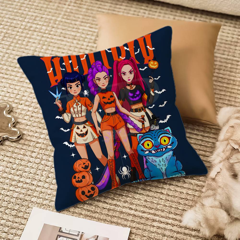 Trendy K-Kpop D-Demon-hunterS Pillow Case Silky Short Plush With Invisible Zipper Dustproof Sofa Cushion Cover