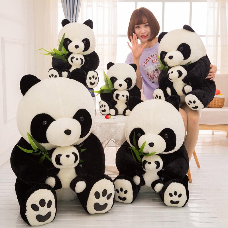 Hugging Panda Plush Toy Mother And Child Panda Doll Children'S Gift Bamboo Leaf Cute Panda Home Ornament Doll
