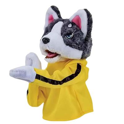 Kung Fu Animale Husky Guanti Cane Interattivo Mano Boxe Burattino Dita Battaglia Suono Peluche Bambola Giocattolo per Bambini Regalo di Compleanno