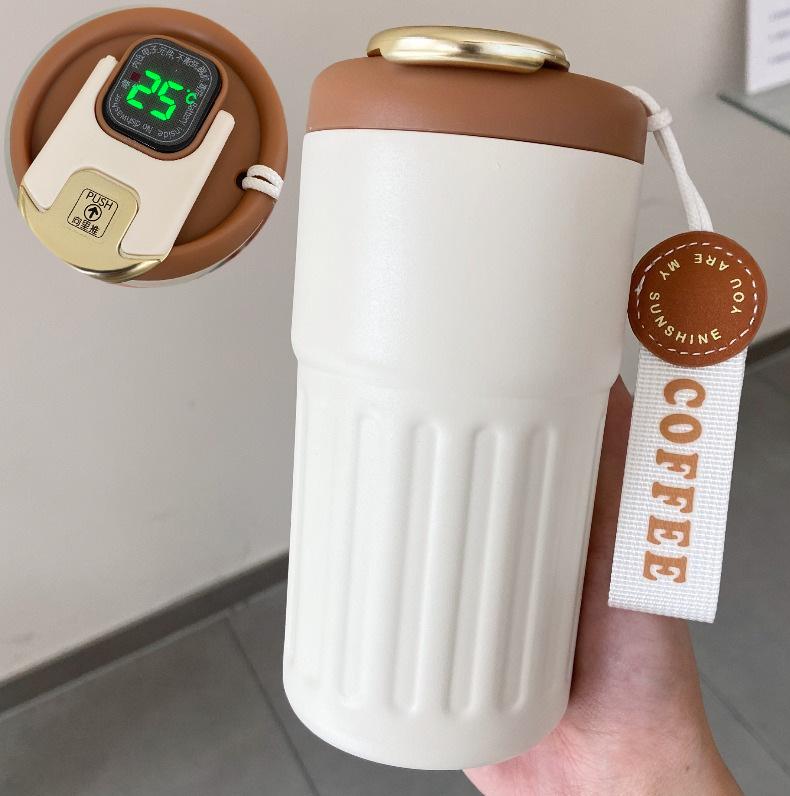 New Double Wall Stainless Steel Vacuum Smart Temperature Controlled Coffee Mug Cups with Temperature Display Led Lid 450ML шоколадный