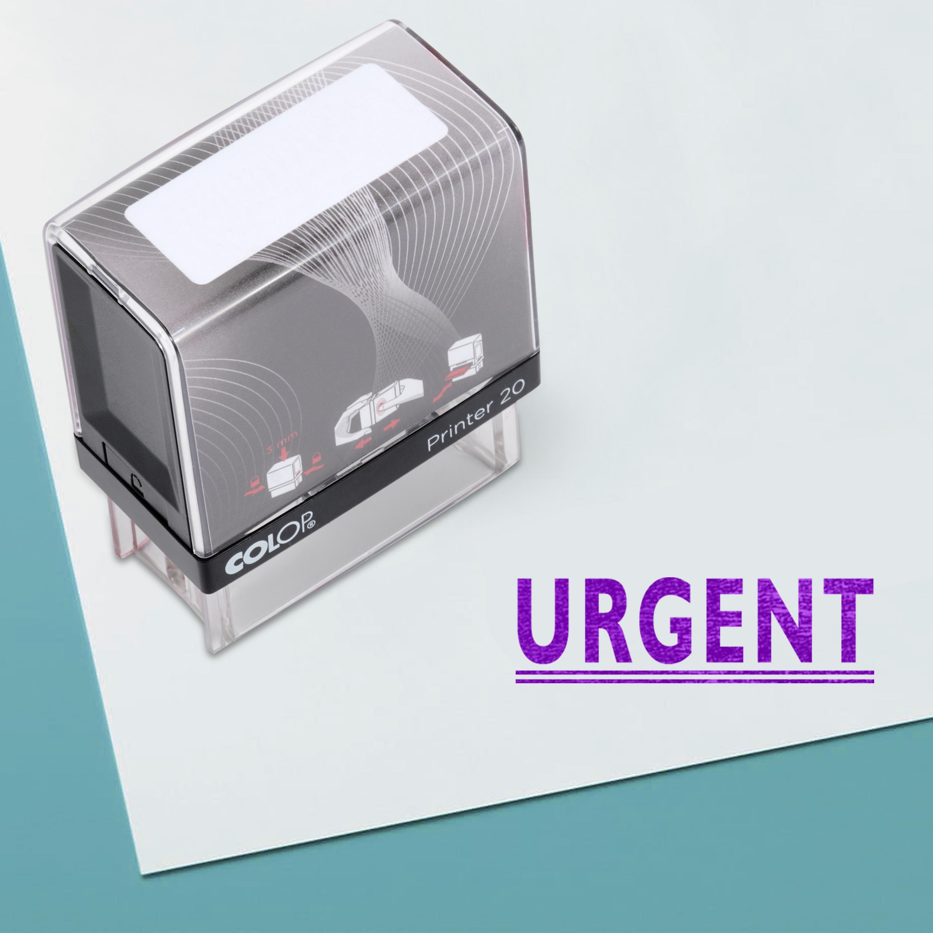 

URGENT Self Inking Rubber Stamp Custom Colop Office Stationary P20 Mini Stamper 14 mm x 38 mm Фіолетовий