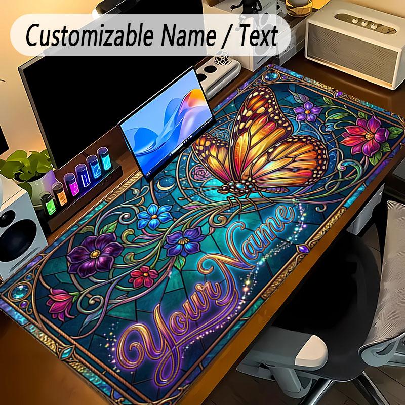 Floral Garden Theme Personalized Mouse Pad Custom Name Text Non Slip Desk Pad For Laptop Office Desktop