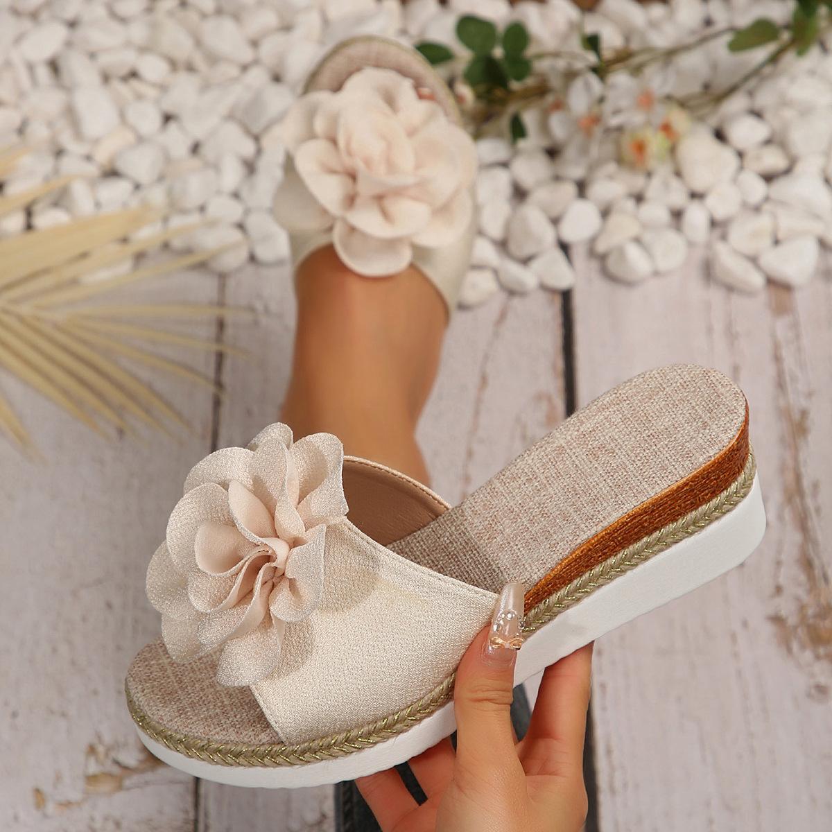 

Женские туфли тапочки2025 летняя женская одежда на танкетке тапочки с цветочным принтом женские сандалии пляжная женская обувь 42