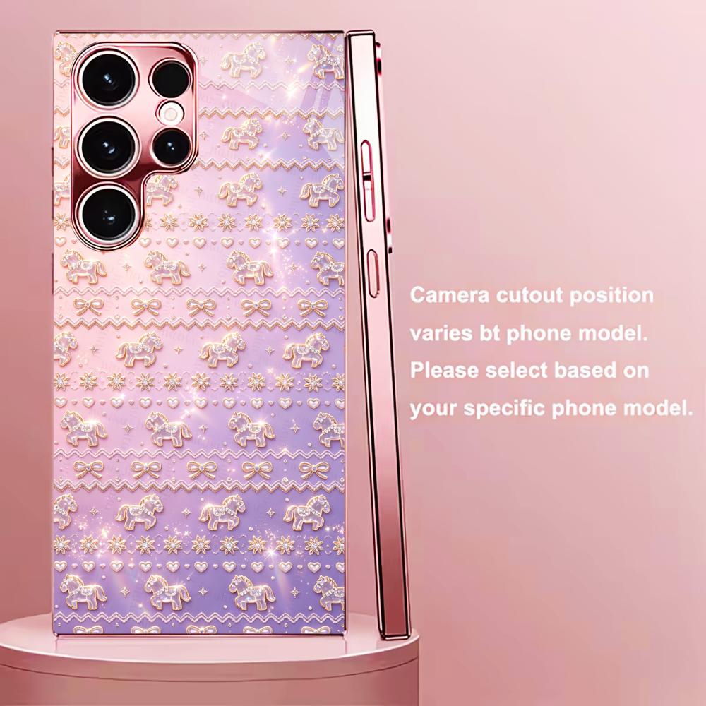 Pinkish-purple Crystal Pony Phone Case Glass S26 Ultra Case S25 Ultra Case for Samsung Galaxy S26 S25 S24 S23 S22 FE Ultra Plus