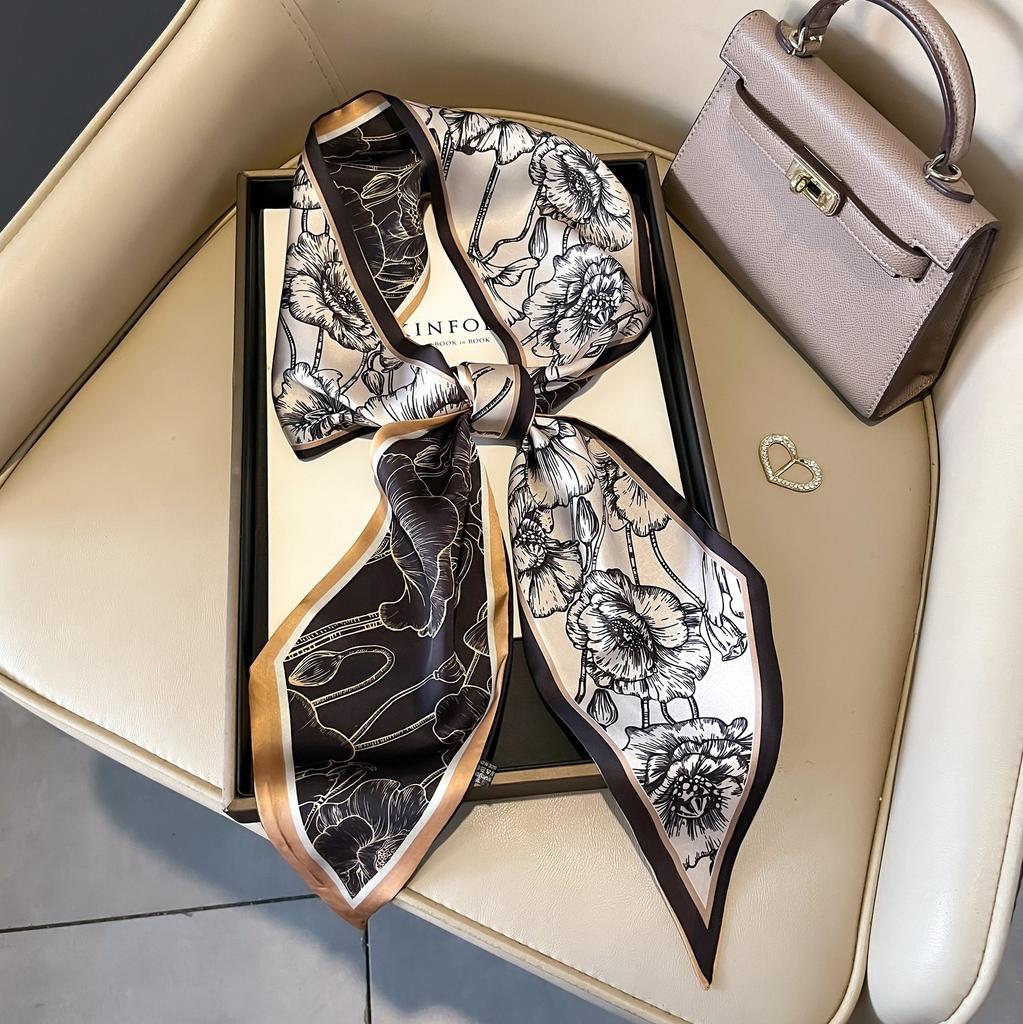 Small long thin bevel silk scarf Women's ethnic style belt Tie hair belt Tie bag ribbon tie yarn scarf Thin scarf