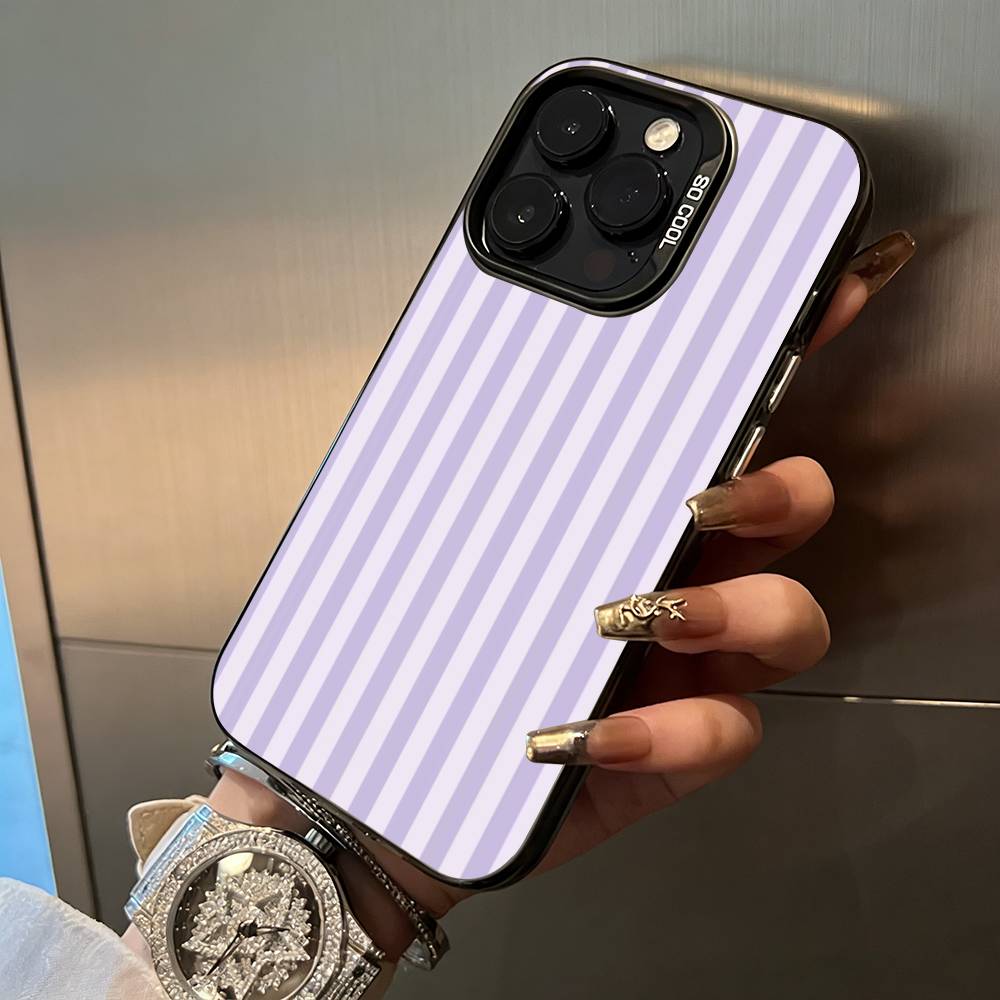 Simple Color Stripes For iPhone 17 16 15 14 13 12 11 Pro Max XS 17 Air Silicone Colored Silver Bumper Cover