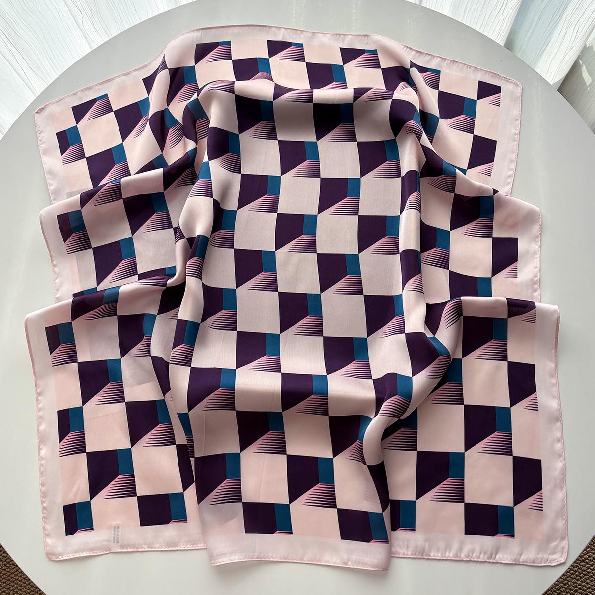 Luxury Plaid Print Square Scarf For Women Imitation Silk Scarves Bandannas Elegant Ladies Hijab Neckerchief Shawl Wraps