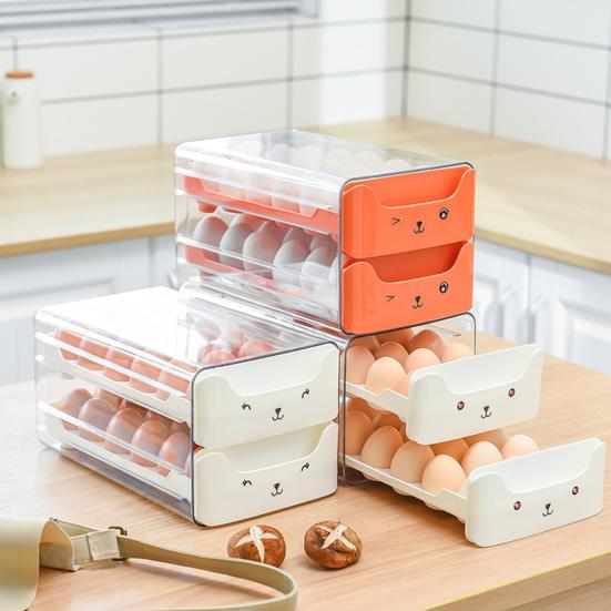 Egg Storage Box for Refrigerator Stackable Egg Container Holds 36 Eggs Kitchen Egg Organizer with Two Drawers for Fridge Counter