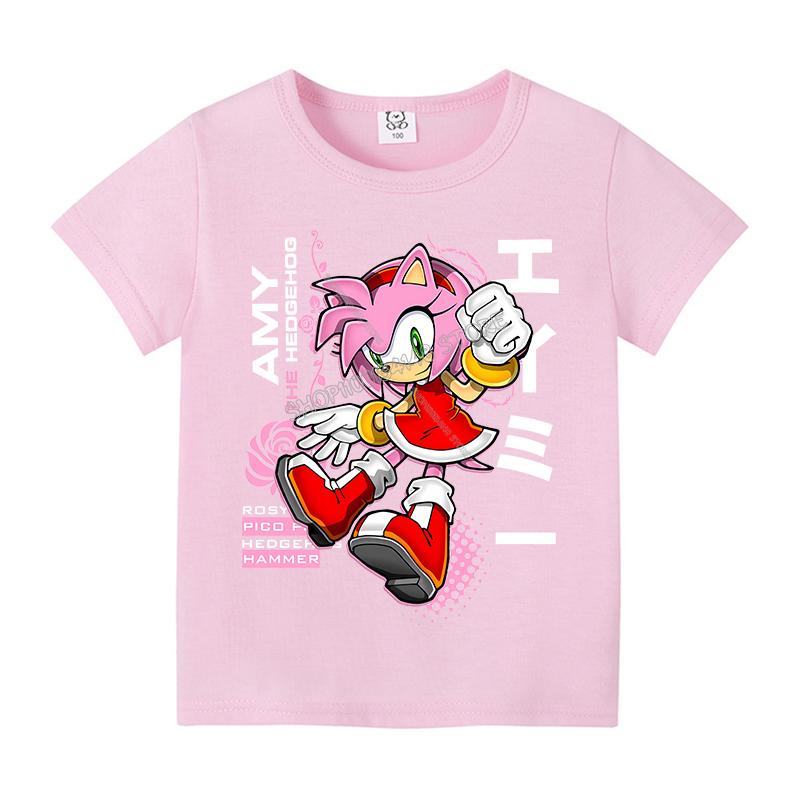 Sonics Anime T-shirt for Children New Round Collar Clothing Kid Short Sleeve Cartoon Partern Clothes Fashion Sunmer Tee Top Gift
