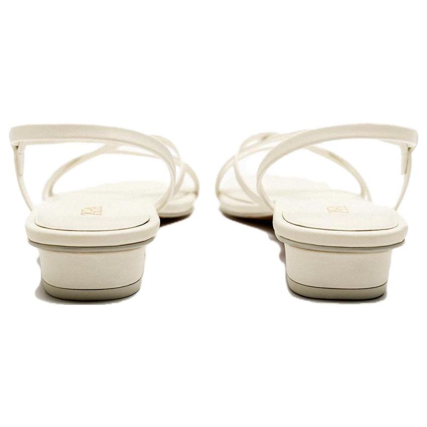 Zara Leather Flat One Strap Sandals Women sandals White 2814210001