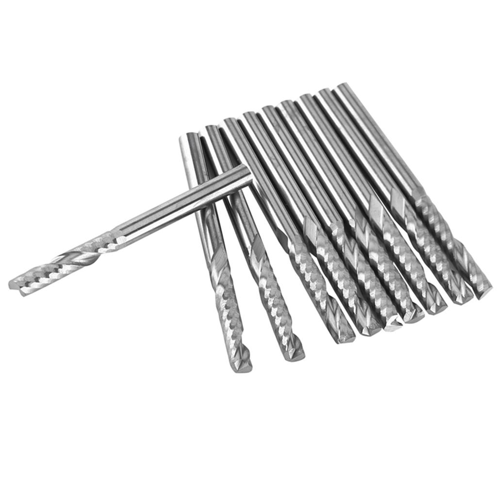 10pcs Single Flute End Mill Cutter CNC Tool Bits 3.175mm Diameter 22mm Cutting Edge Length