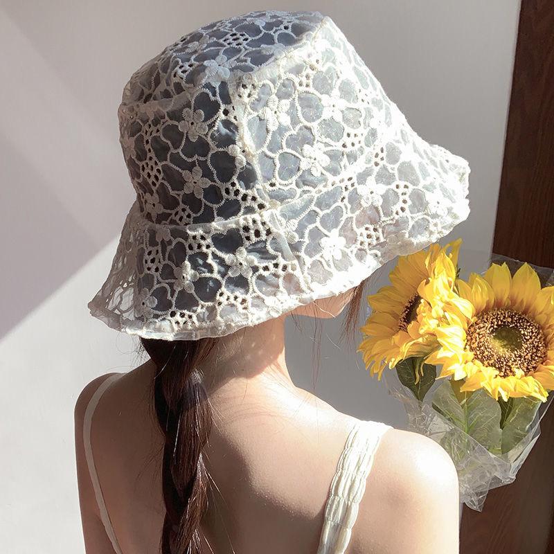 Women's Korean-Style Flower Lace Fisherman Hat with Face-Covering, Trendy Summer Sun Protection