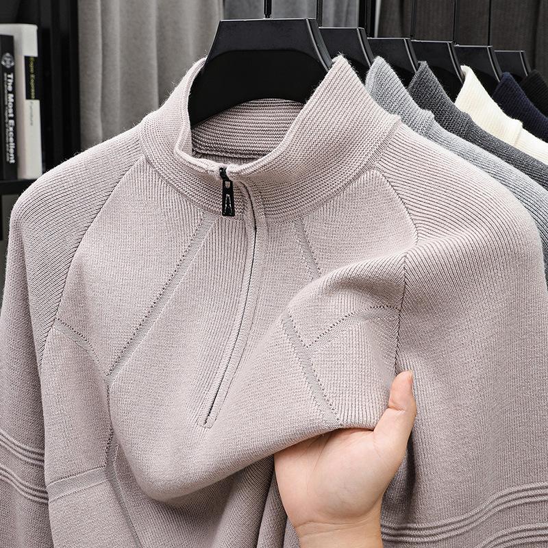 Осенне-зимний вязаный свитер Cross2025 с молнией и воротником-стойкой - Однотонная жаккардовая база Double Extra Large 2XL хаки 3080₽