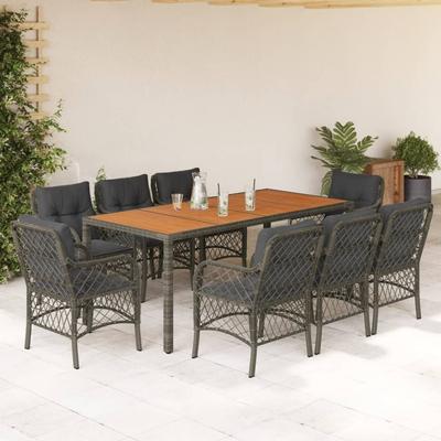 Vidaxl 9-Cz. Garden Furniture Set With Cushions, Grey, PE Rattan