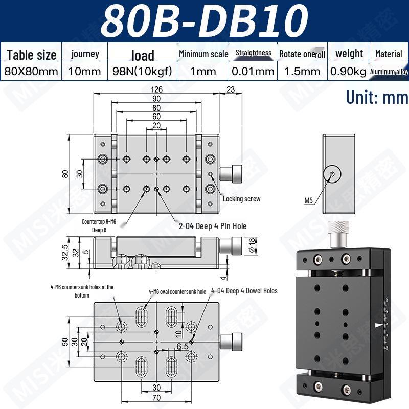 Heavy Load Precision Linear Slide Table with Fine-tuning Screw Rod - 50/80/100 Stroke