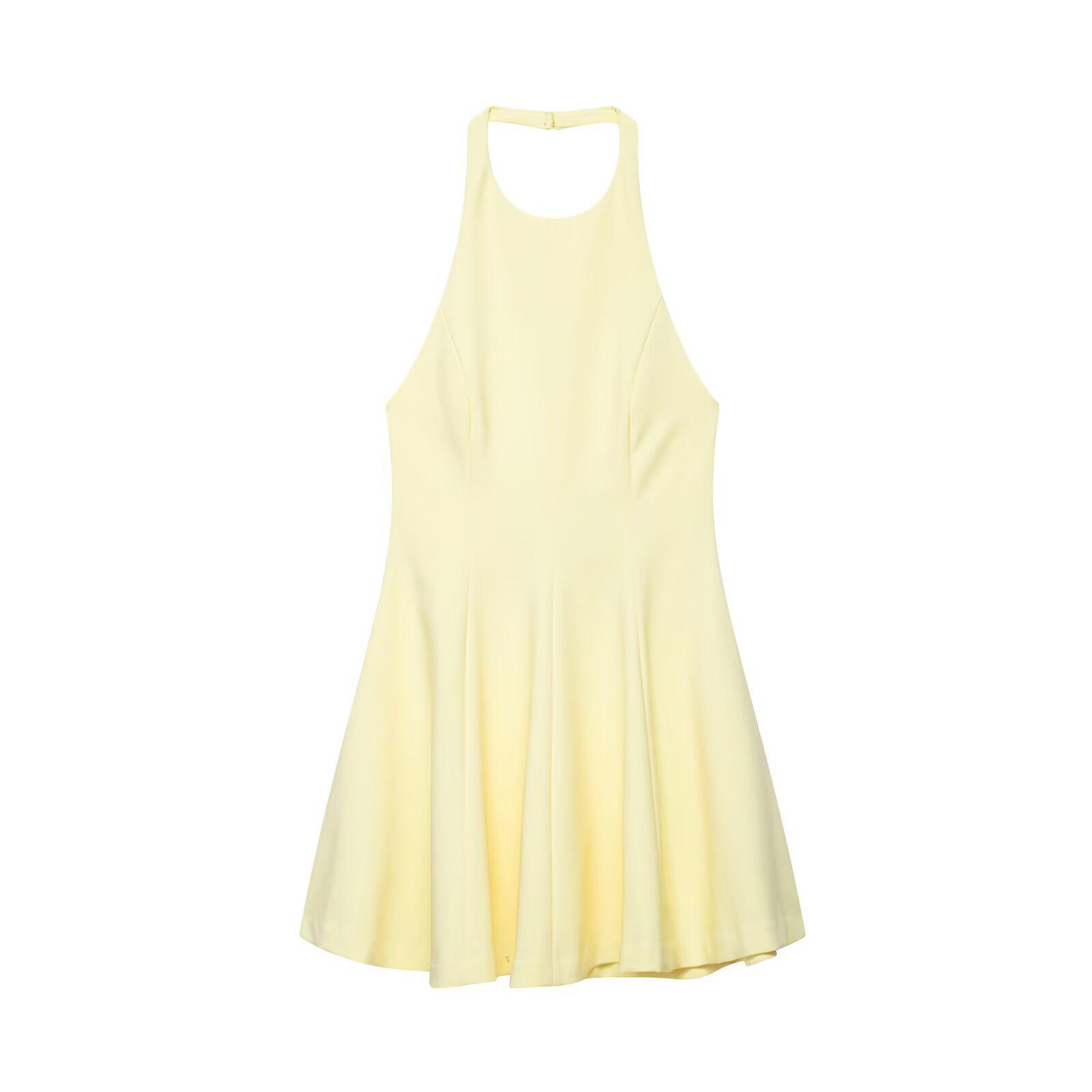 

2025 Summer Women s Fashion Slim Fit Halter Dress with Wave Hem Large жёлтый