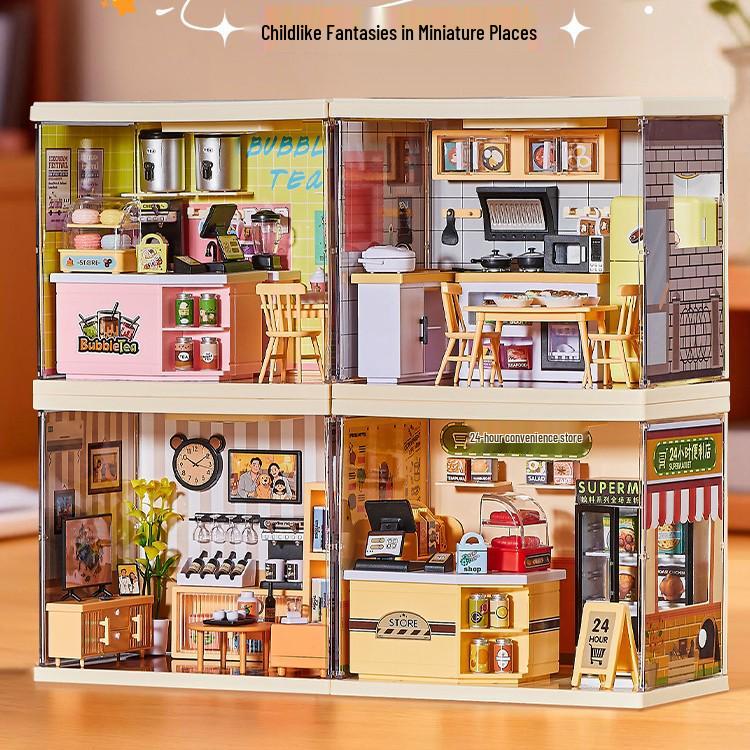 DIY Miniature Cabin Building Blocks Scene Model Educational Toy Gift