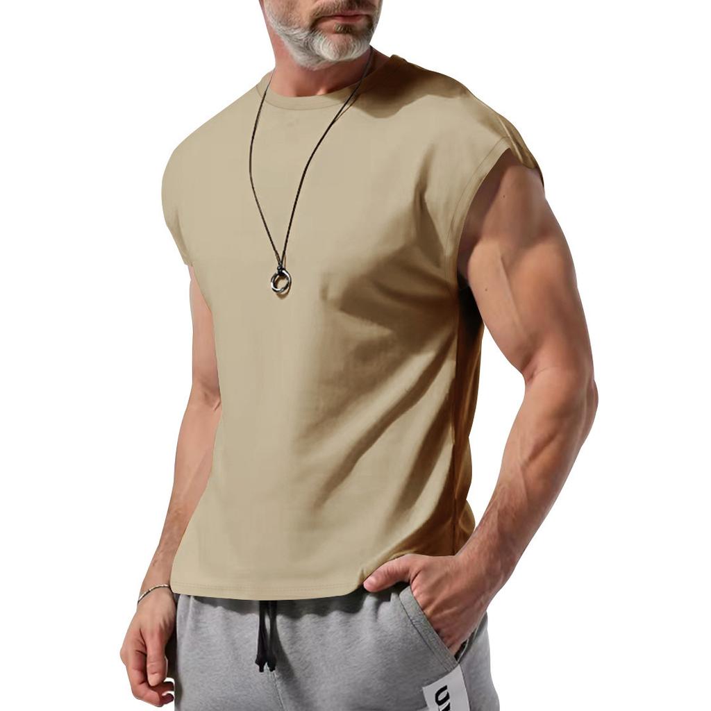 Herr sommar ny ärmlös t-shirt ungdom casual lös enfärgad tunn väst t-shirt herr
