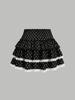 Sweetheart Patchwork Lace Trim Polka Dot Layered A-line Skirt